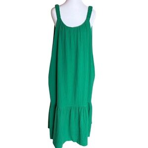 Kelly Green Cotton Gauze Sleeveless Midi Dress Pockets Size L NWT Mikarose